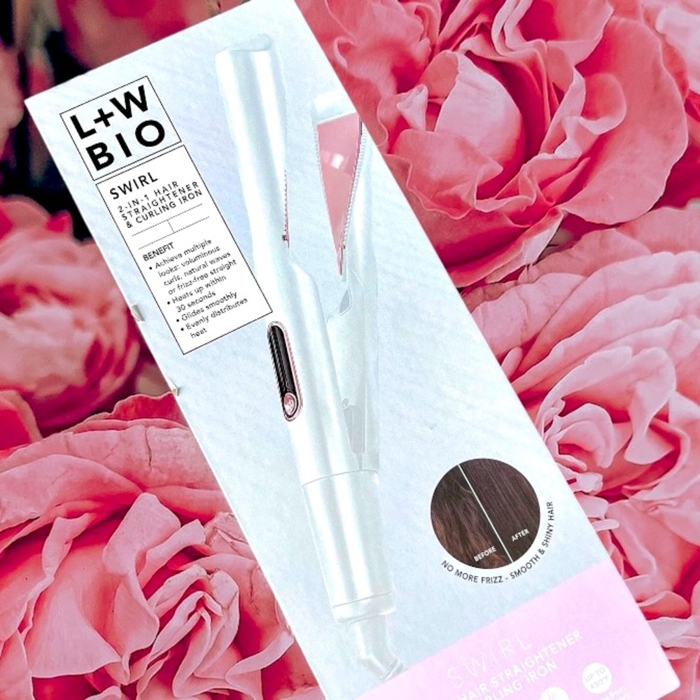 L+W BIO 2 in 1 Swirl Hair Straightener and Curling Iron White Rose Gold NWT